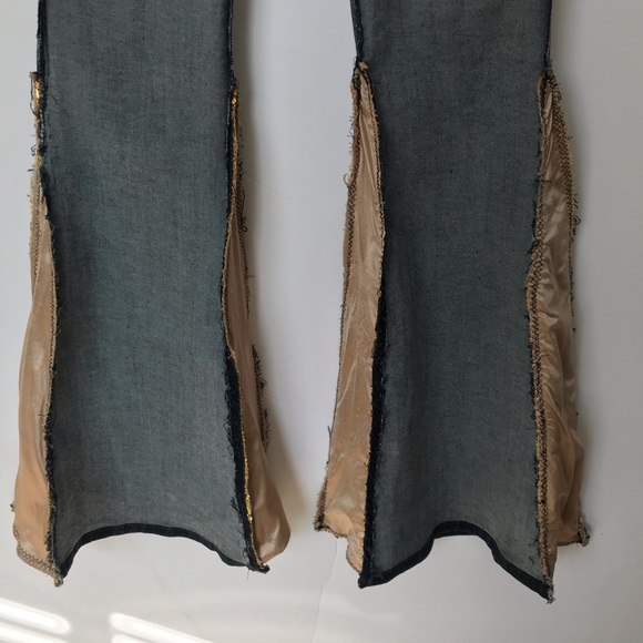 Vintage LVL X Black Denim Gold Sequin Hand Altered Flare Jeans - Picture 11 of 13